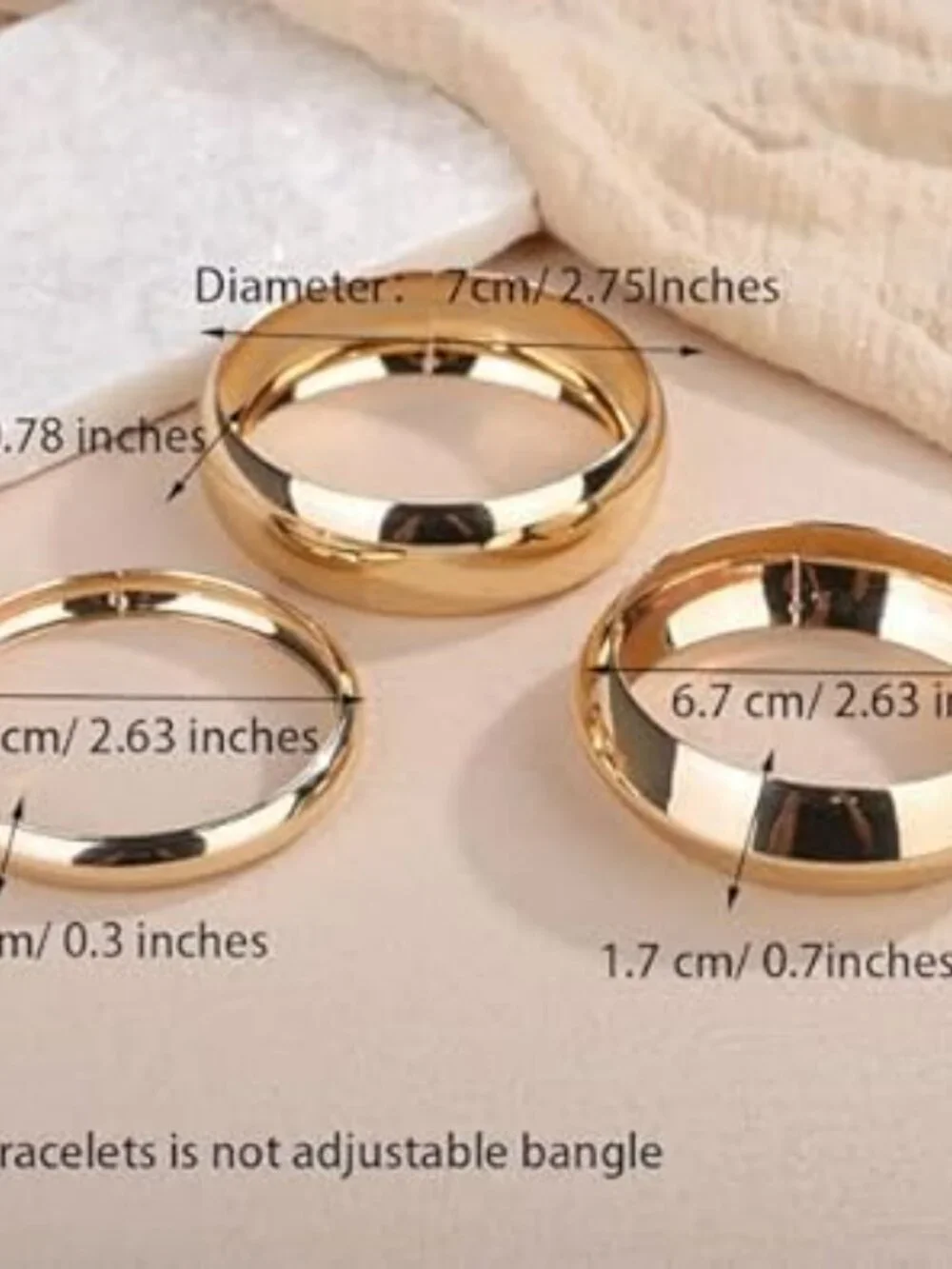 3 Chunky Gold Bangle Bracelets Trendy Wide Chunky Cuff Bracelets Hammered - Picture 5 of 5